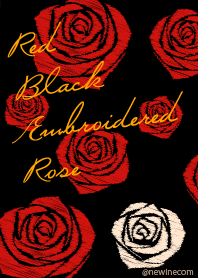 レッド ブラック 刺繍バラ