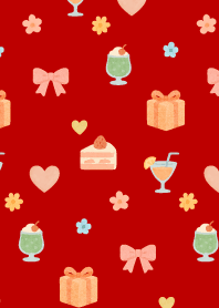 Small items on red & beige