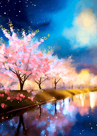 Beautiful night cherry blossoms#1094