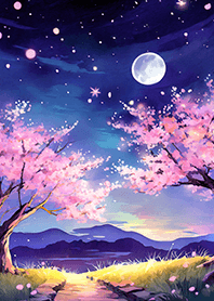 Beautiful night cherry blossoms#2601