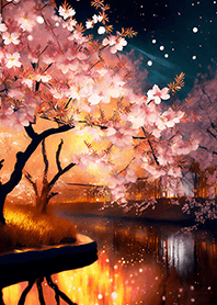Beautiful night cherry blossoms#1103