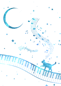 Cat Playing Music Piano White x Space