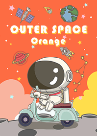 浩瀚宇宙-可愛寶貝太空人-摩托車-橘色星空