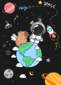 นักบินอวกาศผจญภัยและคาปิบาร่าในอวกาศ