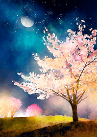 Beautiful night cherry blossoms#1076
