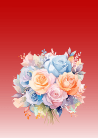 red & beige 華やかな花束