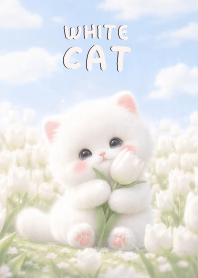 Pretty White cat In White Tulip