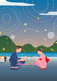 男の子と女の子と花火【夏】