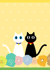 Flowers and two cats yellow