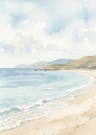 watercolor beach white clouds