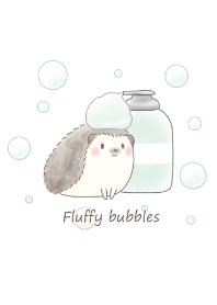 Hedgehog and fluffy bubbles -green-