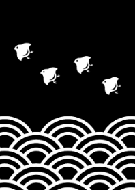 波に千鳥【モノトーン】