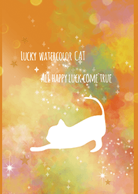 オレンジ / 水彩 風水 幸運を引き寄せる猫