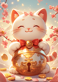 ⭐️桃花と金貨の招福猫❤️