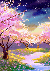 Beautiful night cherry blossoms#763