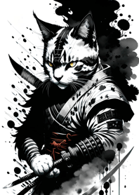 Ink wash cat samurai ED379a