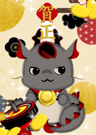 Happy New Year(gold medal, dragon,black)