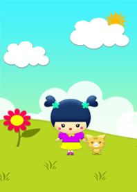 Little girl and cat
