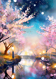 Beautiful night cherry blossoms#1208
