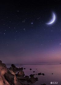 Calm sea and crescent moon from Japan