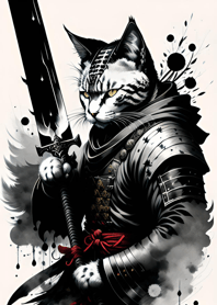 Ink wash cat samurai 109A1f