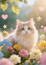 Flowers, Rain and a Cat 01