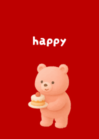 Pink Bear2 on red & beige