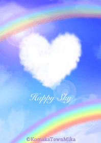 虹とハートの雲と青い空