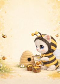 Cute white cat in a bee costume 3_31