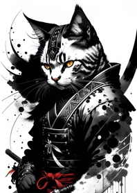 Ink Wash Samurai Cat E92240