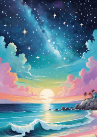 Starry sky, sea and lake, Ukiyo-e 0A51