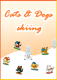Neon Cats and Dogs Skiing Race_Orange