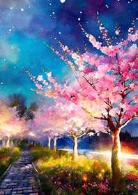 Beautiful night cherry blossoms#1085