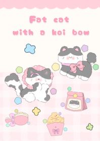 Fat cat with a koi bow