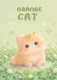 Cute Orange Cat In Green Clover