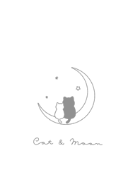 Pair Cats & Moon- white gray.