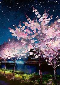 Beautiful night cherry blossoms#1328