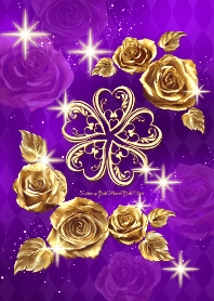 運気アップ♥ゴールドローズ＆クローバー紫