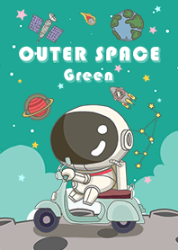 浩瀚宇宙-可愛寶貝太空人-摩托車-綠色星空