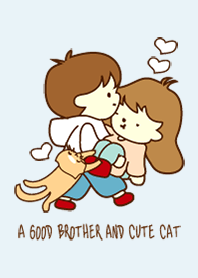 a good brother and cute cat