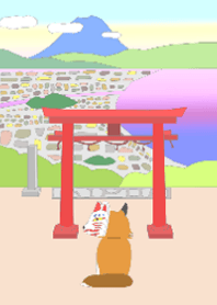 Red torii series 1-Fox. Girl. Mount Fuji