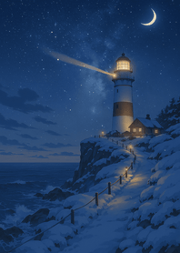 Snowy Lighthouse Starlight