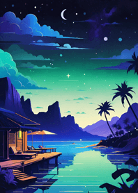 Night by the sea starlit sky moon EE49