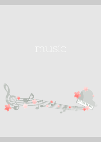 sakura and musical notes on gray