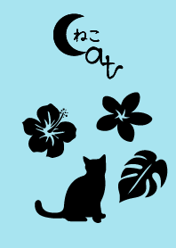Cat silhouette&Botanical1 -pink&mint-
