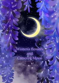 Wisteria flowers and Crescent Moon