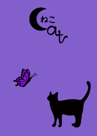 Cat silhouette&butterfly2.-Black&purple-
