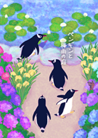 penguins in the garden of rainy season