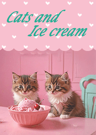 Cats and Ice cream & cherry -pink