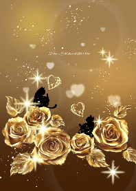 運気アップ♥ゴールドローズ＆黒猫